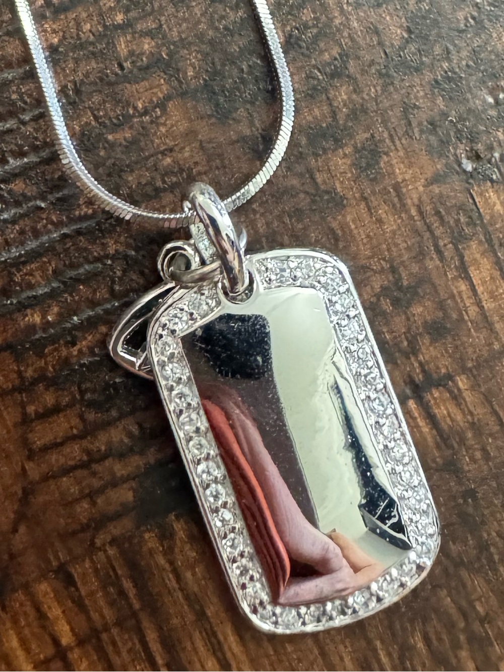 Sterling Silver Rectangular Pavé Pendant Necklace - Silver Carolina Panthers